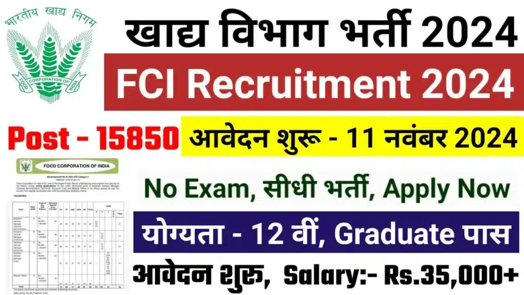 FCI Bharati 2024 Apply Online, Check Vacancy, Eligibility, Last Date @ Fci.gov.in